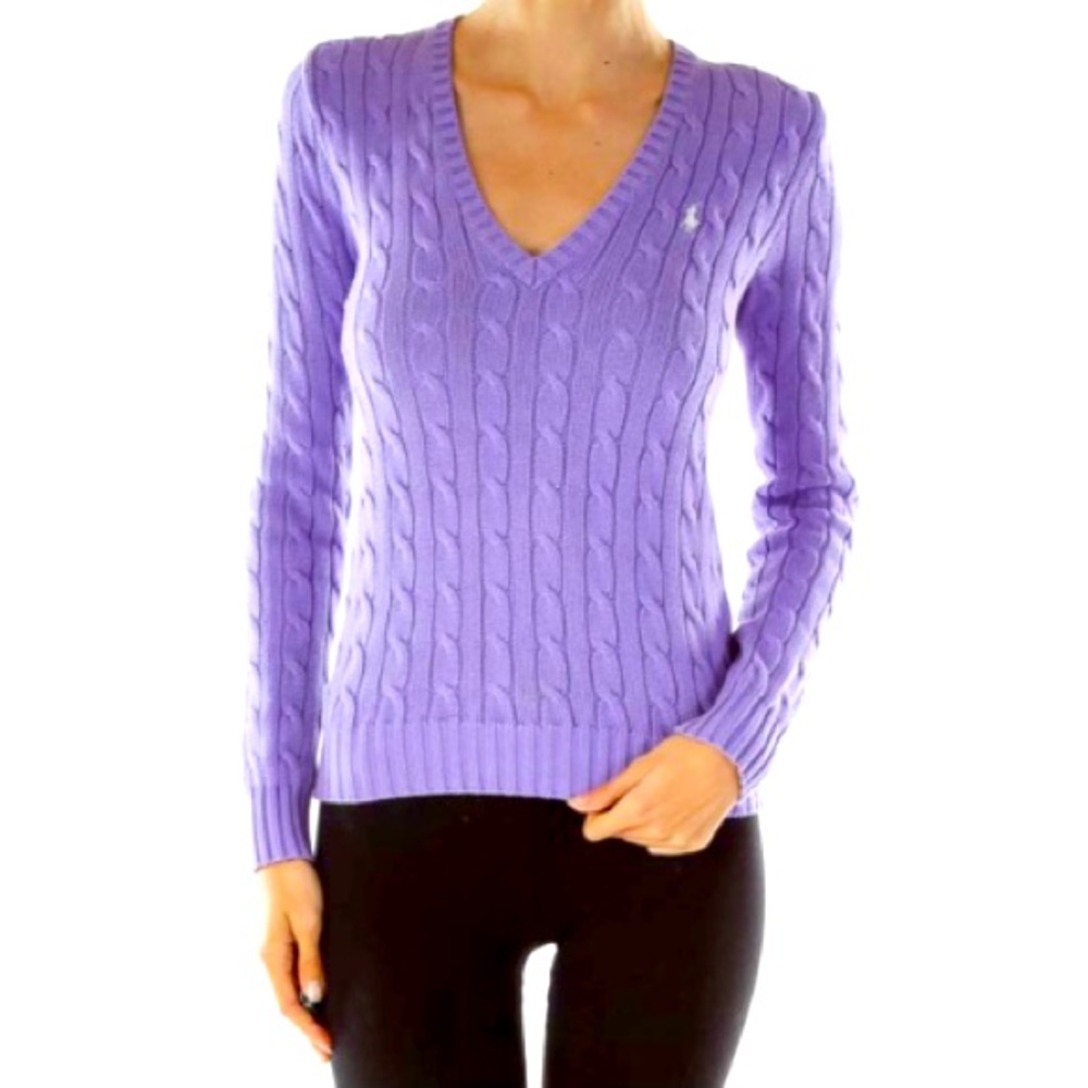 Ralph Lauren Sport Cable Knit Cotton VNeck Sweater